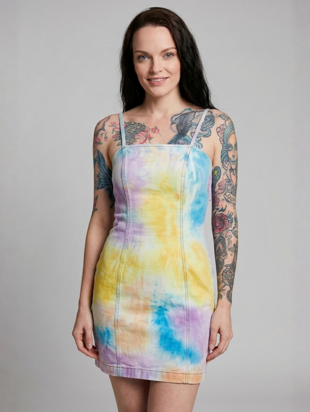 Glamorous ✦ Multi Tie-Dye Mini Dress ✦ Spaghetti Straps Back Zip Pink Blue S NWT
